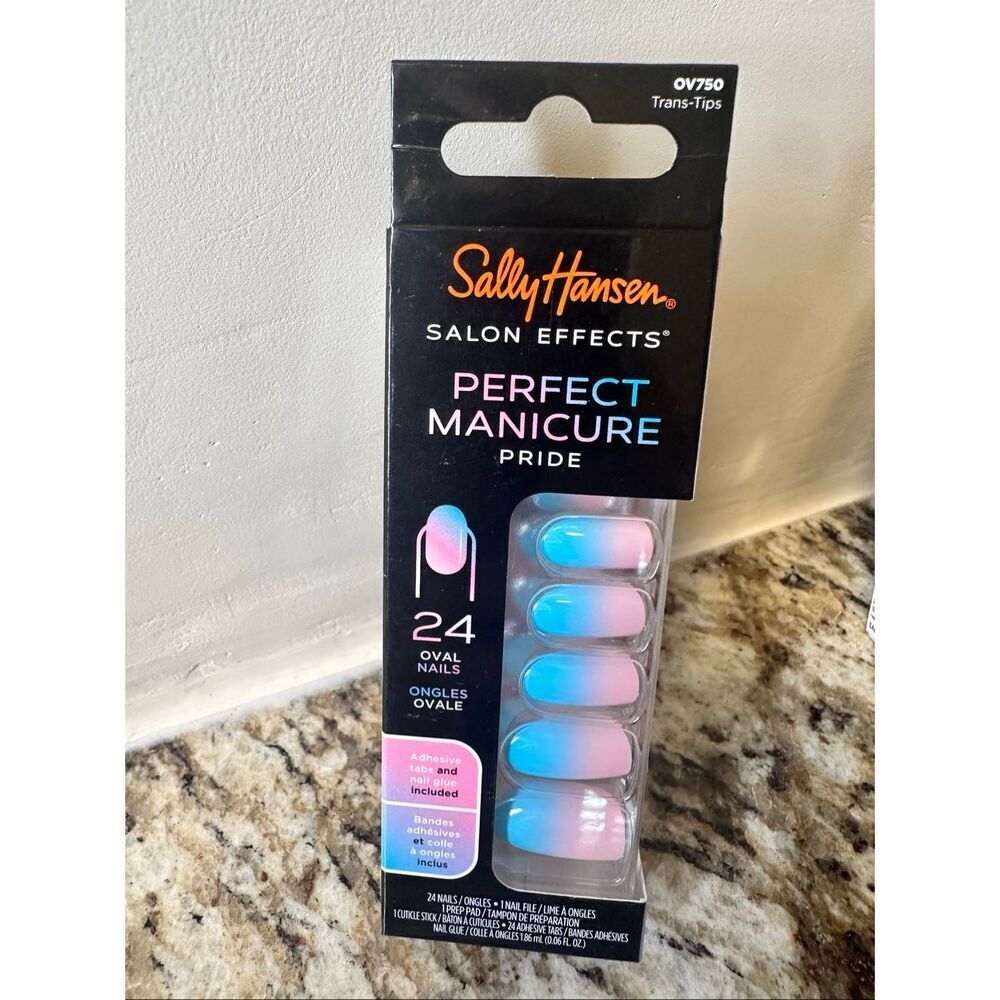 Sally Hansen 24 Square Press on Nails With Glue Oval Shape Pink and Blue Ombré